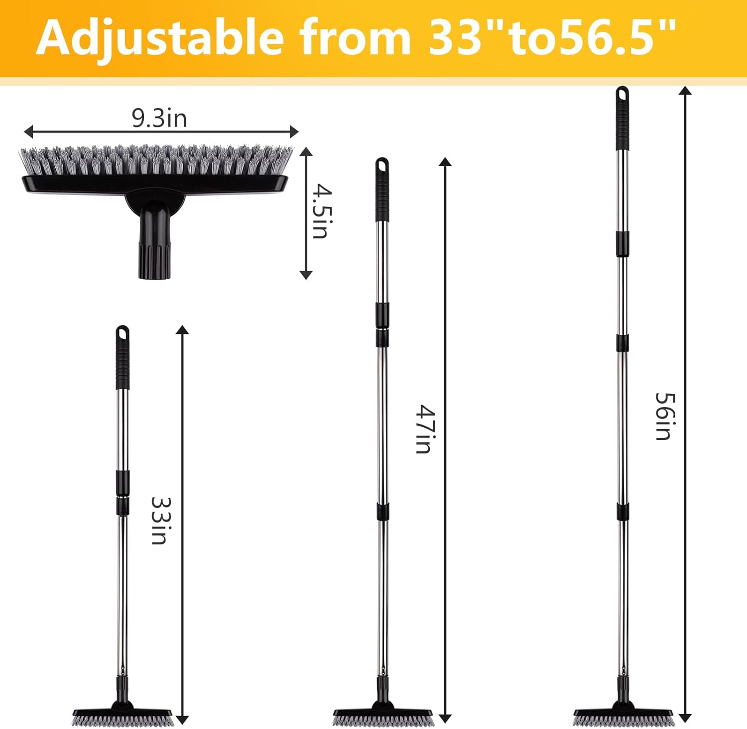 ITTAHO 2 Pack Grout Brush with Long Handle, Swivel Cleaning Grout Line Scrubber for Bathroom,Tile,Baseboard,Walk in Shower,Corner & Narrow Space (Black)