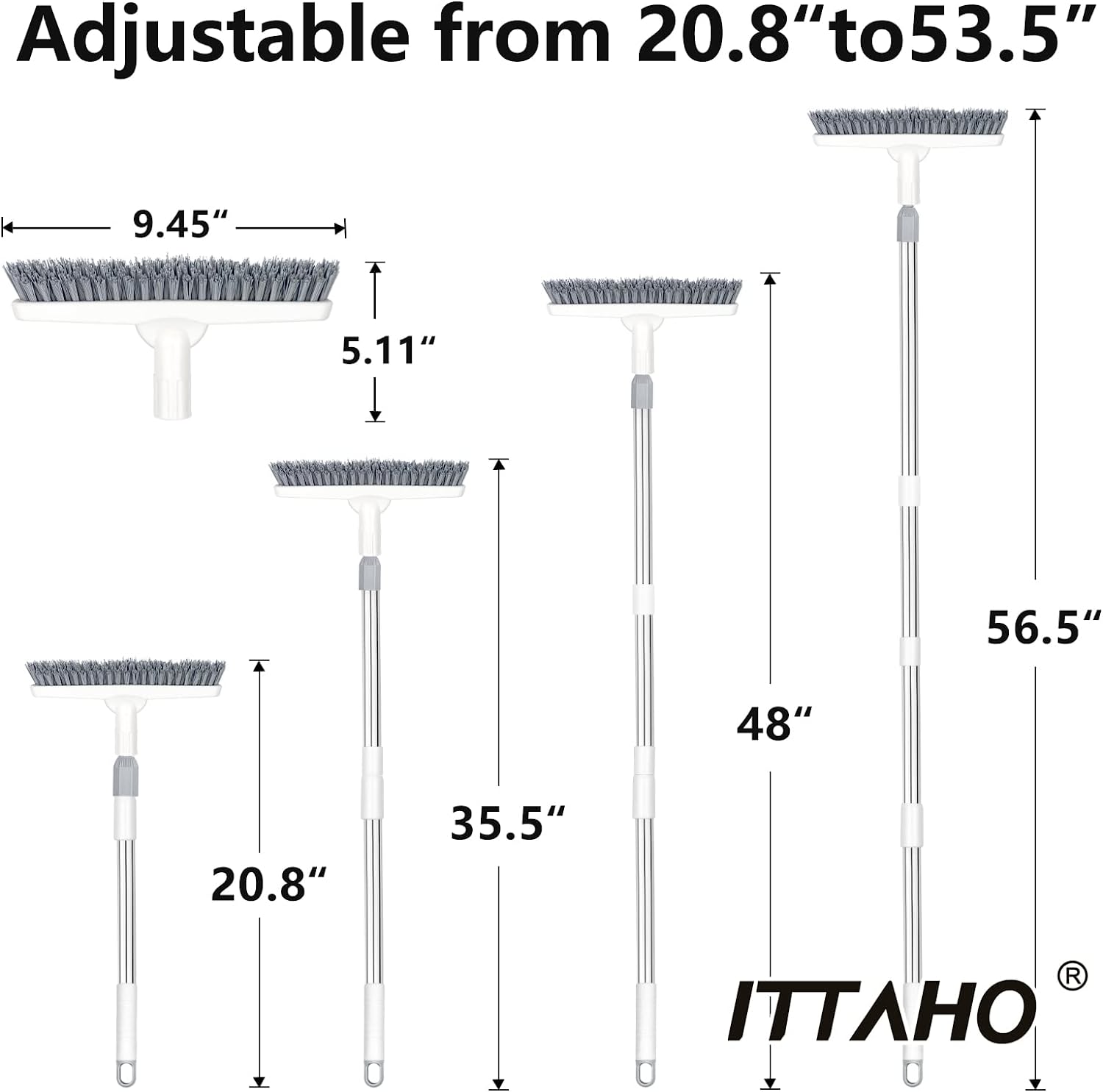 ITTAHO 2 Pack Grout Brush with Long Handle, Swivel Cleaning Grout Line Scrubber - Extendable Durable Handle Grout Cleaner Brush, White & Grey - ITTAHO