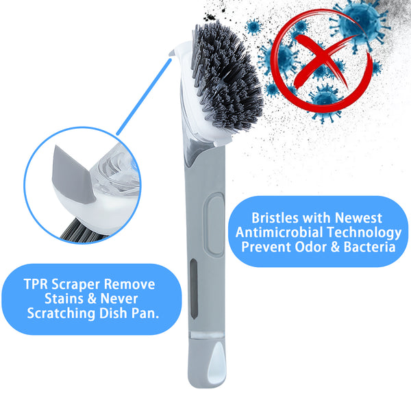 Scrub Brush w/ Scrubber Bristle Tip - Non-Slip Handle - Long Lasting  Bristles - Odor Resistant - Dishwasher Safe - Cleaning, Pots, Pans, Dishes  