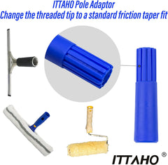 ITTAHO Upgraded 53" Long Extension Pole for Window Squeegee, Adjustable 3 Piece Extendable Pole with 2 Type of Removable Adaptors for Paint Roller, All Household Cleaning Tools - ITTAHO