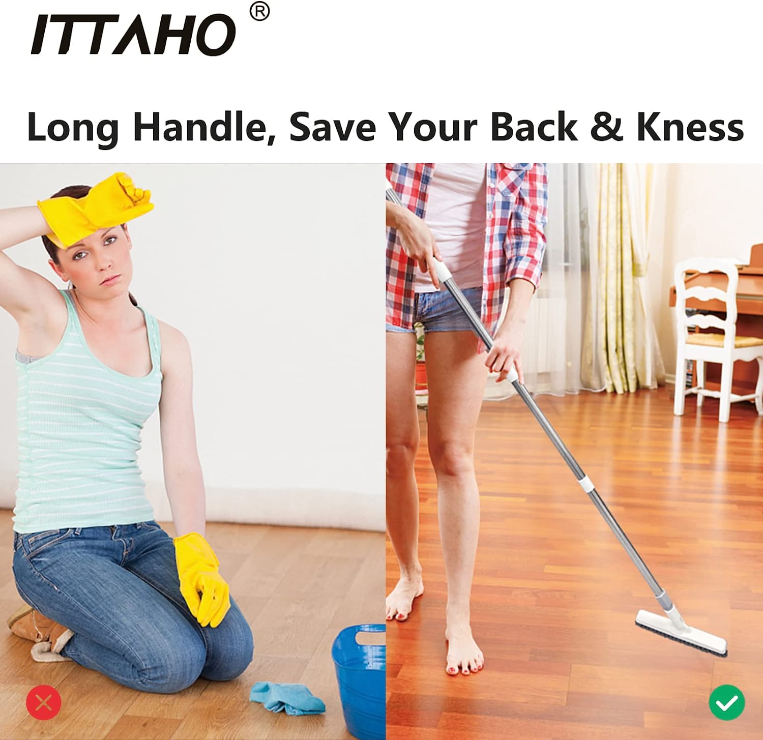 ITTAHO 2 Pack Grout Brush with Long Handle, Swivel Cleaning Grout Line Scrubber - Extendable Durable Handle Grout Cleaner Brush, White & Grey - ITTAHO