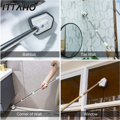 ITTAHO Extendable Shower Scrubber with Replaceable Bristle & Sponge Head for Cleaning