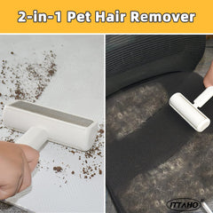 ITTAHO Pet Hair Remover, 2-in-1 Cat Hair Remover with Lint Roller(4 Count), Reusable Dog Hair Remover with Self-Cleaning Base for Furniture, Couch, Bedding, Clothing, Home Car RV Fur Remove - ITTAHO