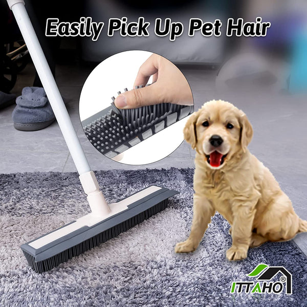 Pet Hair Remover Rubber Broom With Squeegee Carpet Rake - Temu