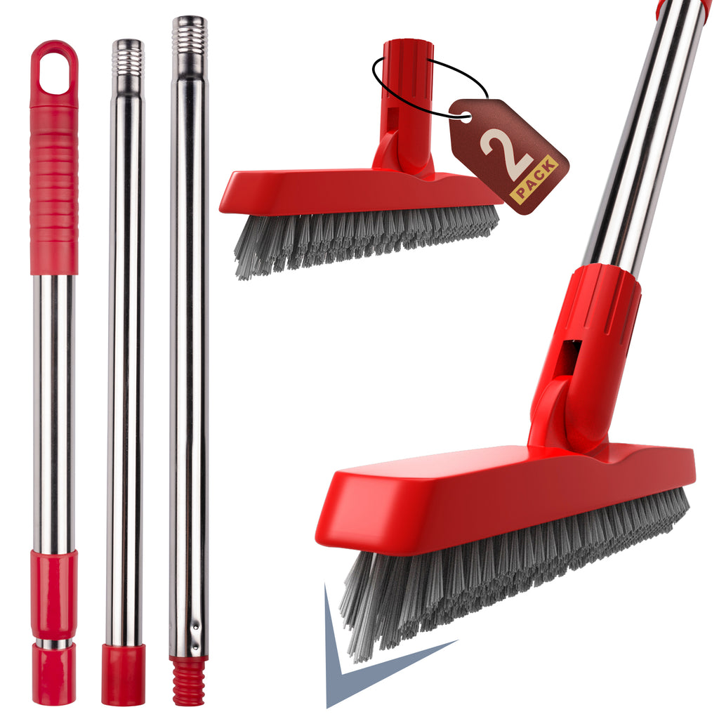 ITTAHO 2 Pack Grout Brush with Long Handle, Swivel Grout Cleaner Scrubber Red(2 Refills)