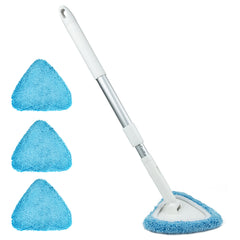 Windshield Cleaning Tool, Car Window Cleaner with Extendable Long Handle and 3pcs Washable Reusable Microfiber Pads