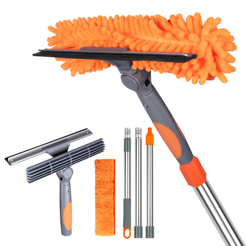 Extension Pole Cleaner ITTAHO 53" Window Squeegee Cleaner - 2-in-1 Scrubber & Squeegee With Extension Pole Streak-free Window Tool