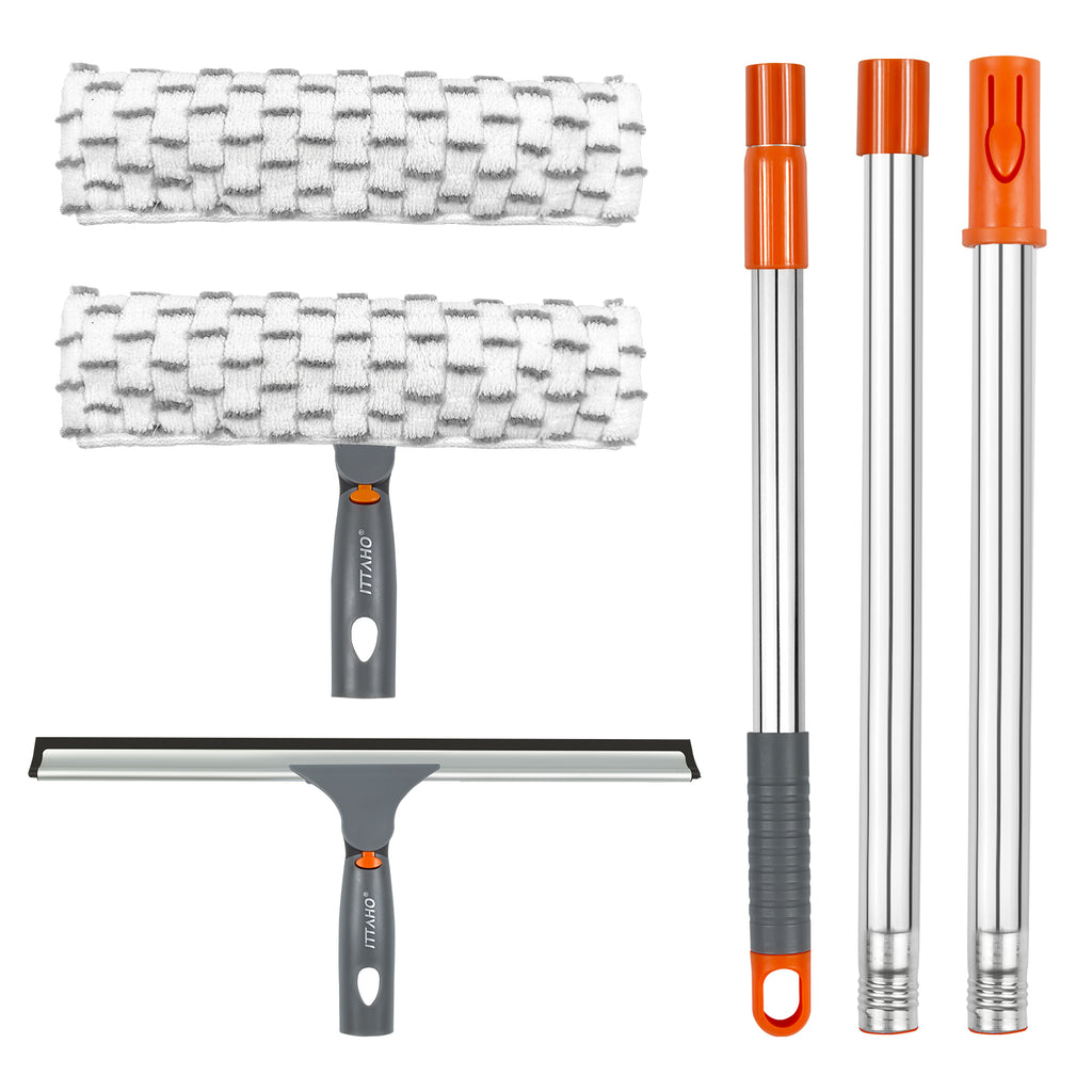 ITTAHO Squeegee for Window Cleaning Long Handle Cleaner Tool, 11” Pads+12” Squeegee