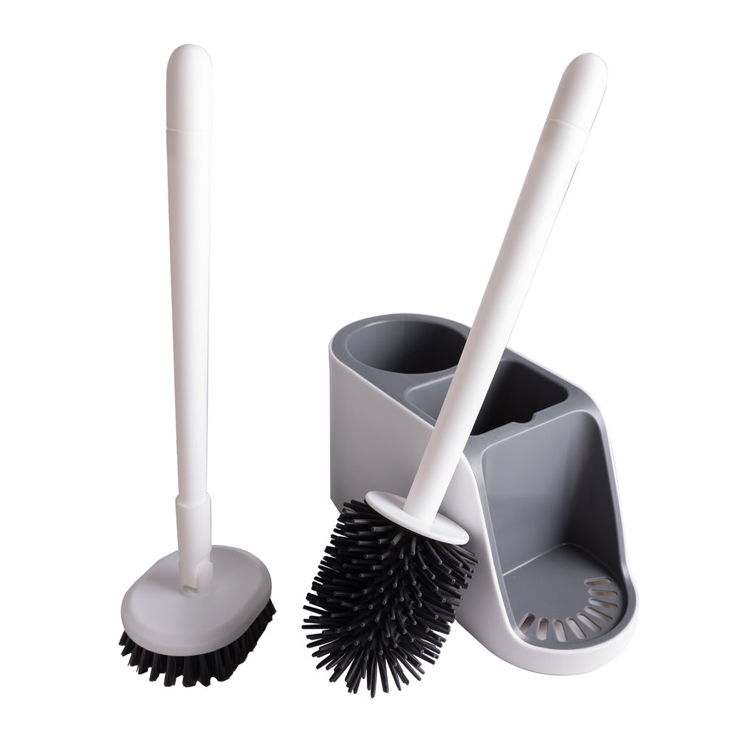 ITTAHO Toilet Bowl Brush & Floor Scrubber with Holder Set, Silicone & Nelon Bristles