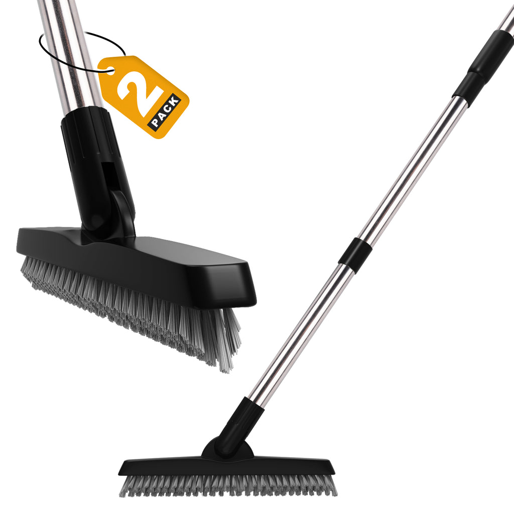 ITTAHO Grout Brush with Long Handle Swivel Cleaning Scrubber for Corner Narrow Space Black