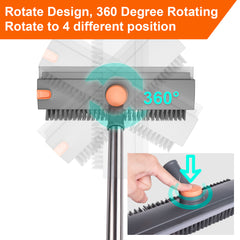 ITTAHO Rotatable Floor Scrub Brush with Long Handle, 3 in 1 Stiff Bristles Deck Brush with Squeegee