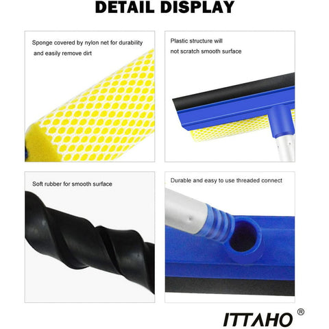 ITTAHO Window Squeegee Cleaning Tool, Sponge Window Cleaner 8" Aluminum Pole -2 Pack