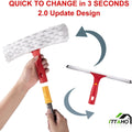 ITTAHO Squeegee for Window Cleaning, 12" Squeegee and 11" Microfiber Scrubber Combi with Stainless Steel Pole, Red