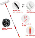 ITTAHO Squeegee for Window Cleaning, 12" Squeegee and 11" Microfiber Scrubber Combi with Stainless Steel Pole, Red