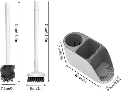 Toilet Bowl Brush & Floor Scrubber with Holder Set, Toilet Cleaner Silicone Bristles Shower Cleaner