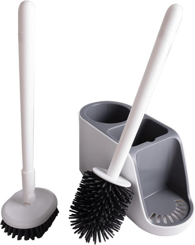 Toilet Bowl Brush & Floor Scrubber with Holder Set, Toilet Cleaner Silicone Bristles Shower Cleaner