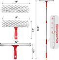ITTAHO Squeegee for Window Cleaning, 12" Squeegee and 11" Microfiber Scrubber Combi with Stainless Steel Pole, Red