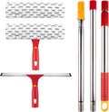 ITTAHO Squeegee for Window Cleaning, 12" Squeegee and 11" Microfiber Scrubber Combi with Stainless Steel Pole, Red