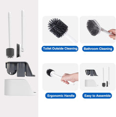 Toilet Bowl Brush & Floor Scrubber with Holder Set, Toilet Cleaner Silicone Bristles Shower Cleaner