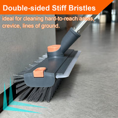 ITTAHO Rotatable Floor Scrub Brush with Long Handle, 3 in 1 Stiff Bristles Deck Brush with Squeegee