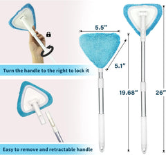 Windshield Clean Tool, Car Window Cleaner with Extendable Handle, 3pcs Microfiber Pads