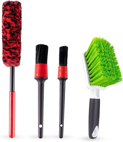 ITTAHO 4 Pack Car Wash Brush Wheel Cleaning Woolies Brush Detailing Brush and Stiff Tire Brush Tires Wheel Brushes