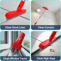 ITTAHO 2 Pack Grout Brush with Long Handle, Swivel Cleaning Grout Line Scrubber, Extendable Handle Grout Cleaner Brush Red