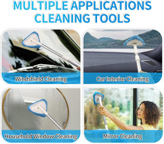 Windshield Cleaning Tool, Car Window Cleaner with Extendable Long Handle and 3pcs Washable Reusable Microfiber Pads