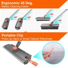 ITTAHO Rotatable Floor Scrub Brush with Long Handle, 3 in 1 Stiff Bristles Deck Brush with Squeegee