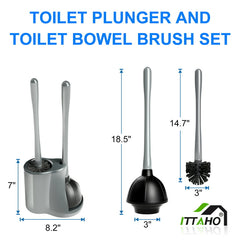 ITTAHO 2-in-1 Toilet Plunger & Bowel Brush Set, Bathroom Toilet Cleaning Brush with Holder