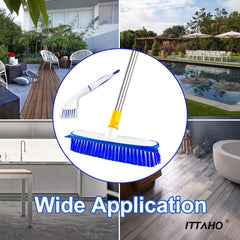 ITTAHO 12" large Floor Scrub Brush with Long Handle, extensible groout Cleaner Brush