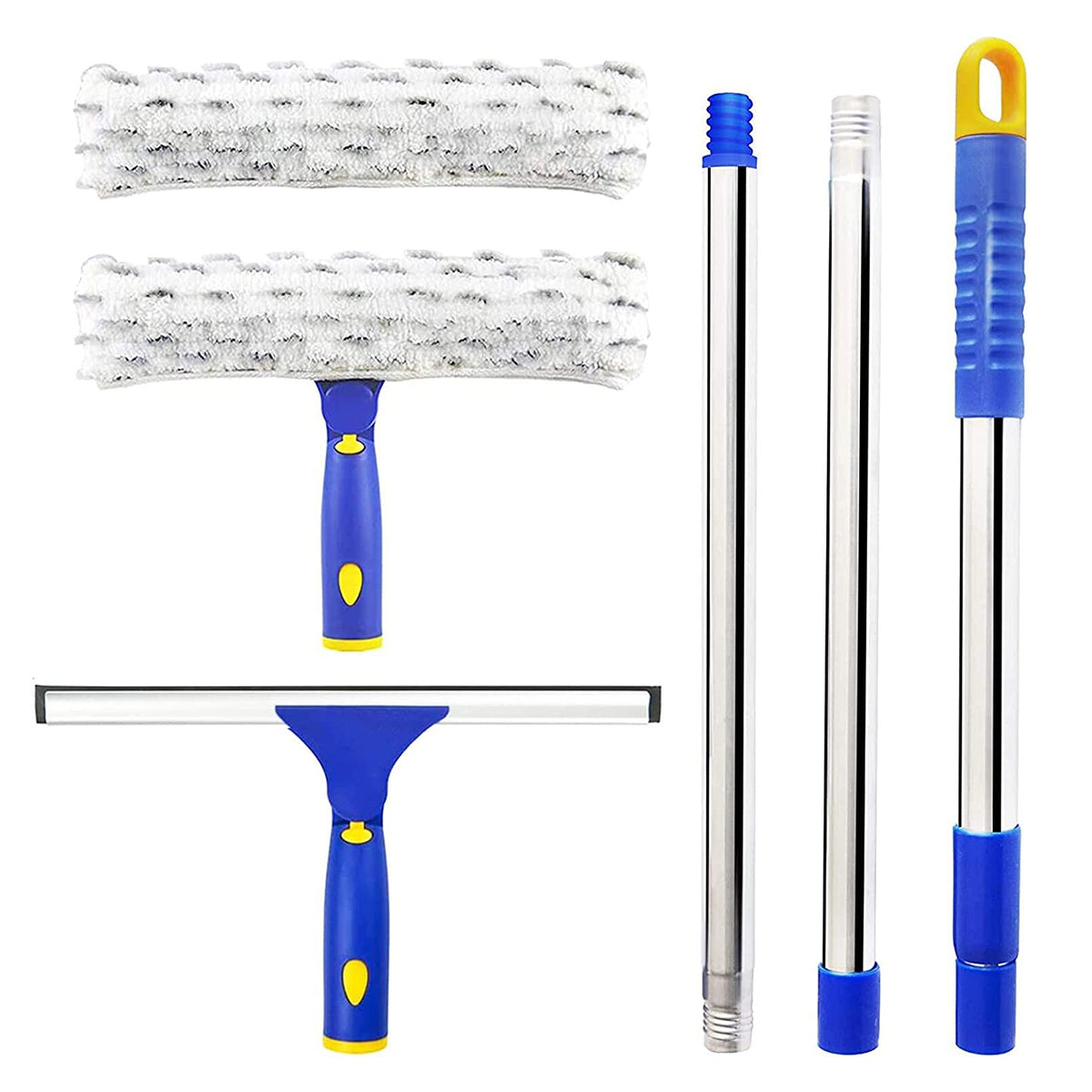 ITTAHO Double Sided Window Cleaner,Window Squeegee and Microfiber Scrubber  with 53 Stainless Steel Pole,Long Handle Window Washing Equipment for  Indoor Outside High Window Cleaning-Two Pads