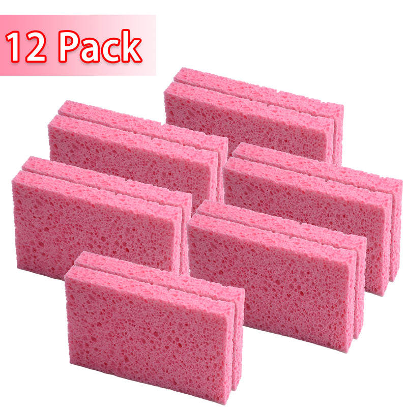 ITTAHO 12Pcs Heavy Duty Cellulose Sponges, All Purpose Non Scratch Cleaning Sponge-Pink