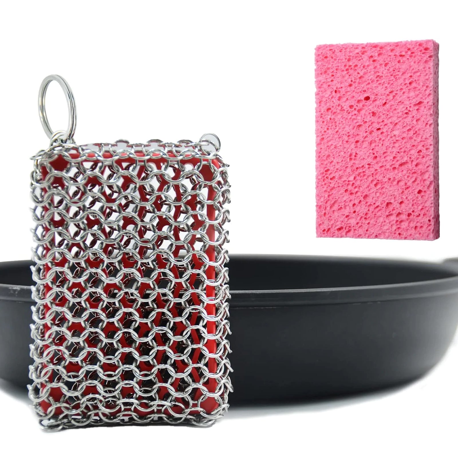 ITTAHO Food Grade Chain Mail Scrub Pad with Extra Kitchen Sponge, Cast Iron  Cleaner