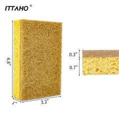 ITTAHO 12 Pack Natural Dish Sponge, Eco-Friendly Scrub Sponge, Compostable Coconut & Cellulose Cleaning Scrubber Non-Scratch Kitchen Sponge for Pot, Pan, Bathroom, Flatware, Sink, Brown+Yellow - ITTAHO