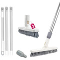 ITTAHO 2 Pack Grout Brush with Long Handle, Swivel Cleaning Grout Line Scrubber - Extendable Durable Handle Grout Cleaner Brush, White & Grey - ITTAHO