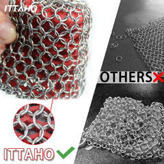 ITTAHO Food Grade Chain Mail Scrub Pad with Extra Kitchen Sponge, Cast Iron  Cleaner