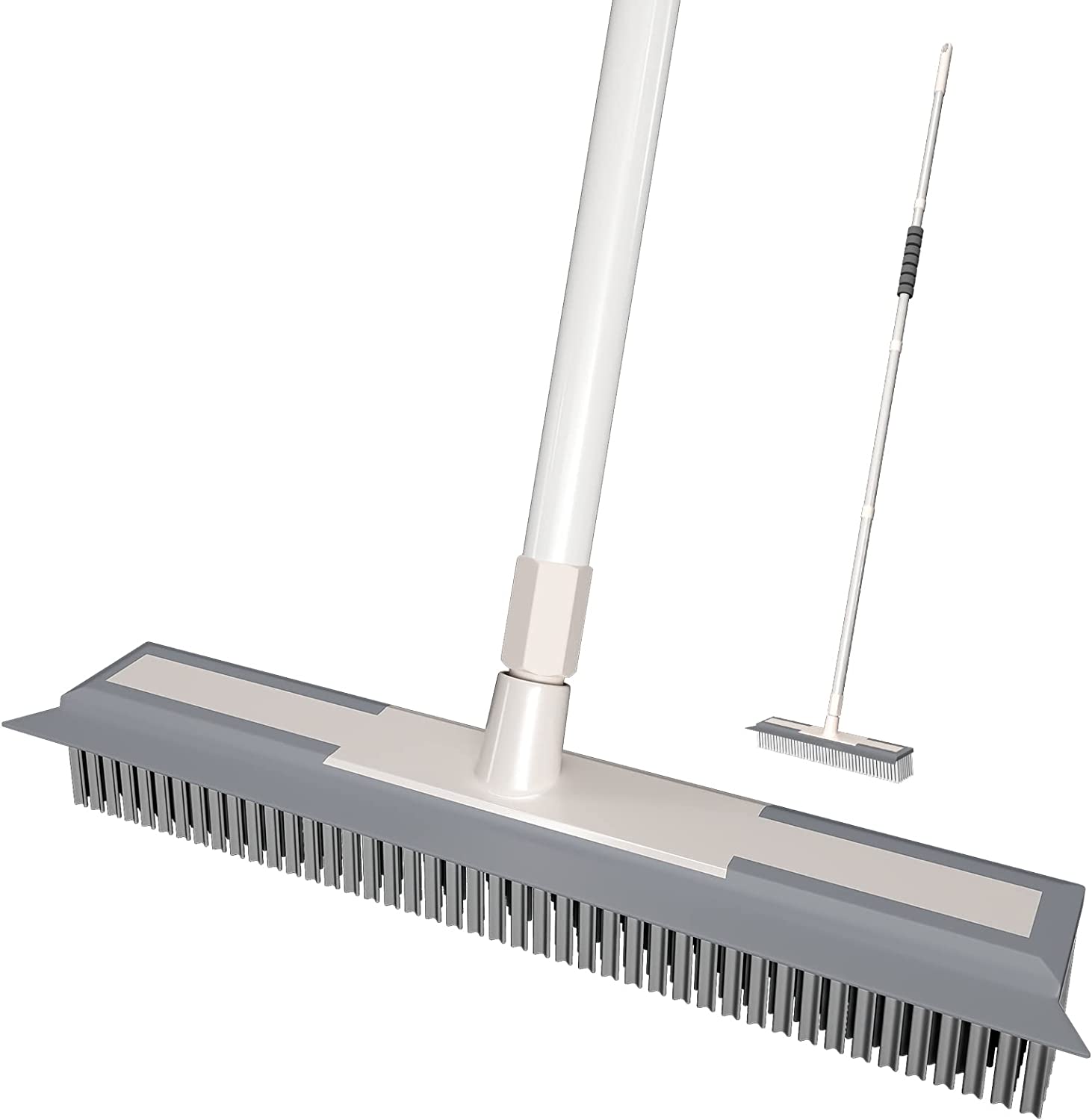 Rubber Broom Pet Hair Broom with Squeege Push Broom Carpet Rake