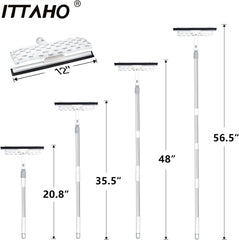 ITTAHO Swivel Window Cleaning Tool, 2-in-1 Window Squeegee and Microfiber Scrubber with 53" Stainless Steel Extension Pole, Long Squeegee Window Cleaner, White & Gray - ITTAHO