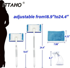 ITTAHO Lightweight Window Squeegee,Car Windshield Squeegee with Extra Spray Bottle, Household Mirror Cleaning Tool with Extension Pole for Shower Glass Door-2 Microfiber Pads - ITTAHO