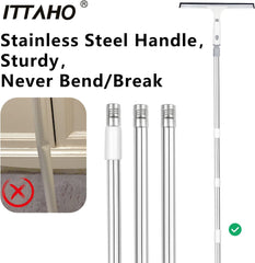 ITTAHO Squeegee for Window Cleaning, 12 inch Squeegee and 11 inch Microfiber Scrubber Combi with Stainless Steel Pole, Extendable Squeegee Window Cleaner for Car, Sliding Door, Shower Glass Door-Swivel Style-2 Pads - ITTAHO
