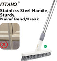 ITTAHO 2 Pack Grout Brush with Long Handle, Swivel Cleaning Grout Line Scrubber - Extendable Durable Handle Grout Cleaner Brush, White & Grey - ITTAHO