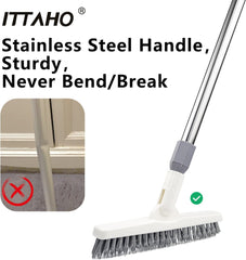 ITTAHO 2 Pack Grout Brush with Long Handle, Swivel Cleaning Grout Line Scrubber - Extendable Durable Handle Grout Cleaner Brush, White & Grey - ITTAHO