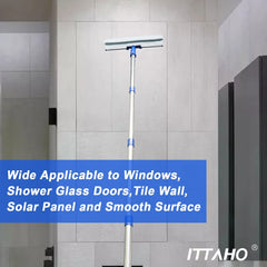 ITTAHO All Purpose Window Squeegee, with 58 inch Stainless Steel Long Handle and 2 Pcs Microfiber Scrubber Sleeve, 12 inch Squeegee for Window Cleaning, Car Window, Hard-to-Reach Areas Cleaning Tool - ITTAHO