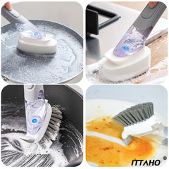 QUTHZZHY dish cleaning brush, soap dispensing dish brush set with 4  replacement heads and storage holder, kitchen scrub brush for dish