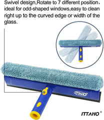 ITTAHO Heavy Duty Car Wash Brush with Long Handle, Swivel Window Squeegee and Microfiber Scrubber Combo for Glass RV Deck Solar Panel Clean-10 Inch Window Washing Kit - ITTAHO