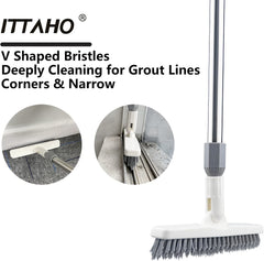 ITTAHO 2 Pack Grout Brush with Long Handle, Swivel Cleaning Grout Line Scrubber - Extendable Durable Handle Grout Cleaner Brush, White & Grey - ITTAHO