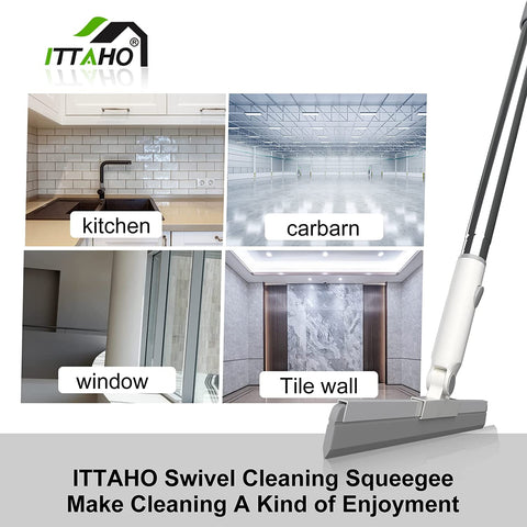 ITTAHO Floor Squeegee with Adjustable Long Handle, Water Cleaning Silicone Broom Scrubber