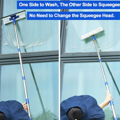 ITTAHO Double Sided Window Cleaner, Window Squeegee and Microfiber Scrubber with 53 inch Stainless Steel Pole, Long Handle Window Washing Equipment for Indoor Outside High Window Cleaning-Two Pads - ITTAHO