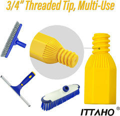 ITTAHO Upgraded 53" Long Extension Pole for Window Squeegee, Adjustable 3 Piece Extendable Pole with 2 Type of Removable Adaptors for Paint Roller, All Household Cleaning Tools - ITTAHO
